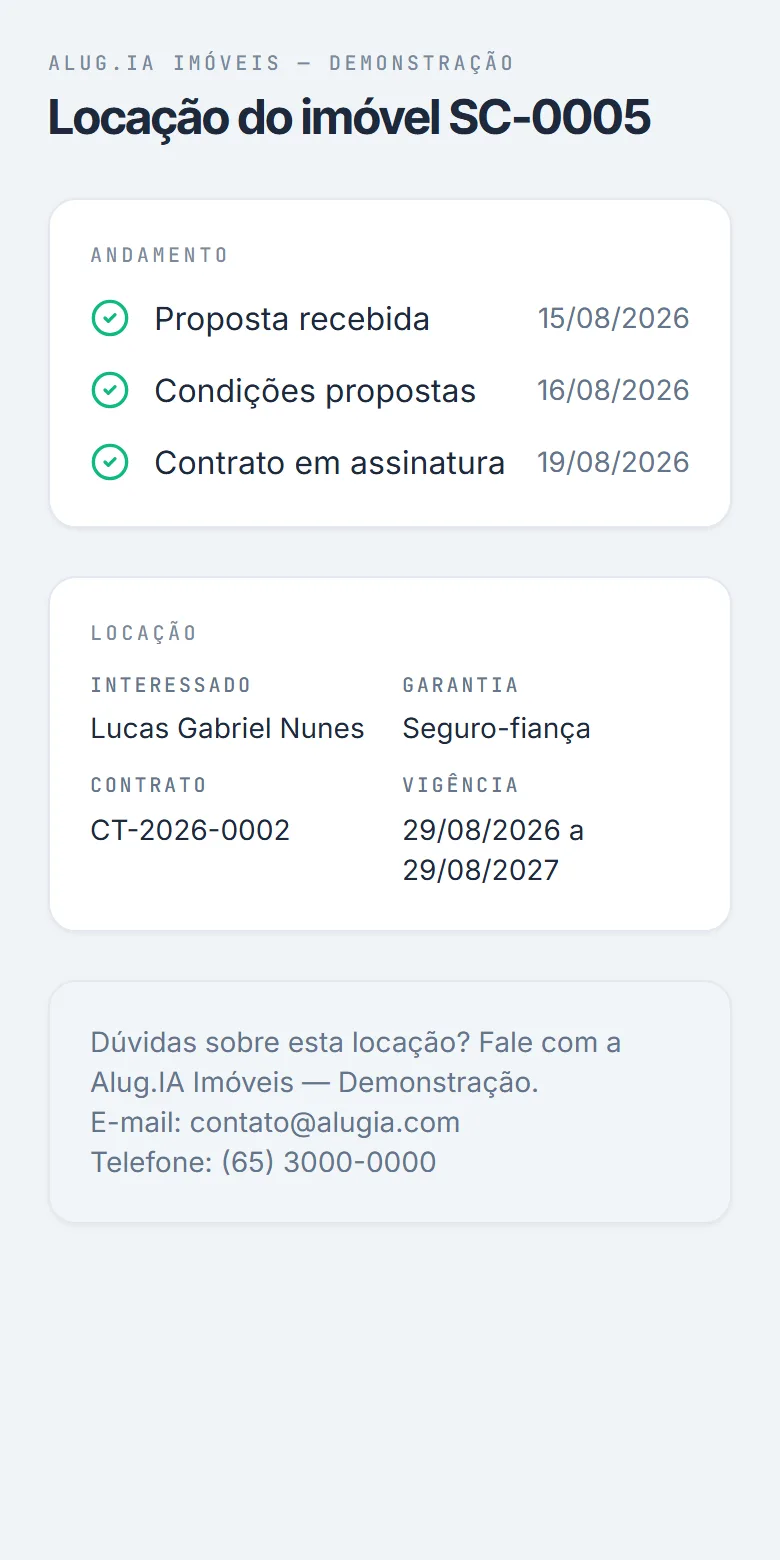 Página de acompanhamento vista no celular