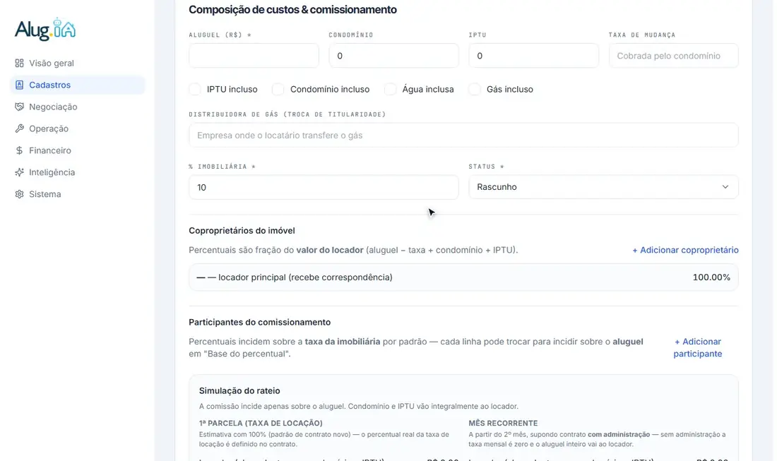 Adicionando um coproprietário no cadastro do imóvel