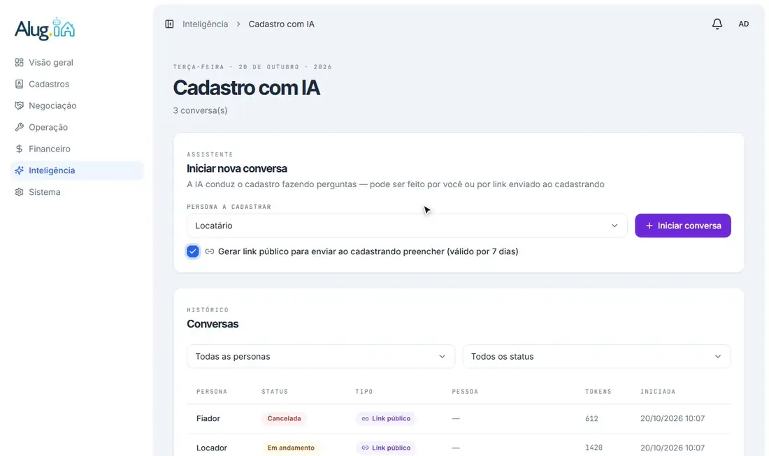 Lista de pessoas que podem ser cadastradas pelo assistente