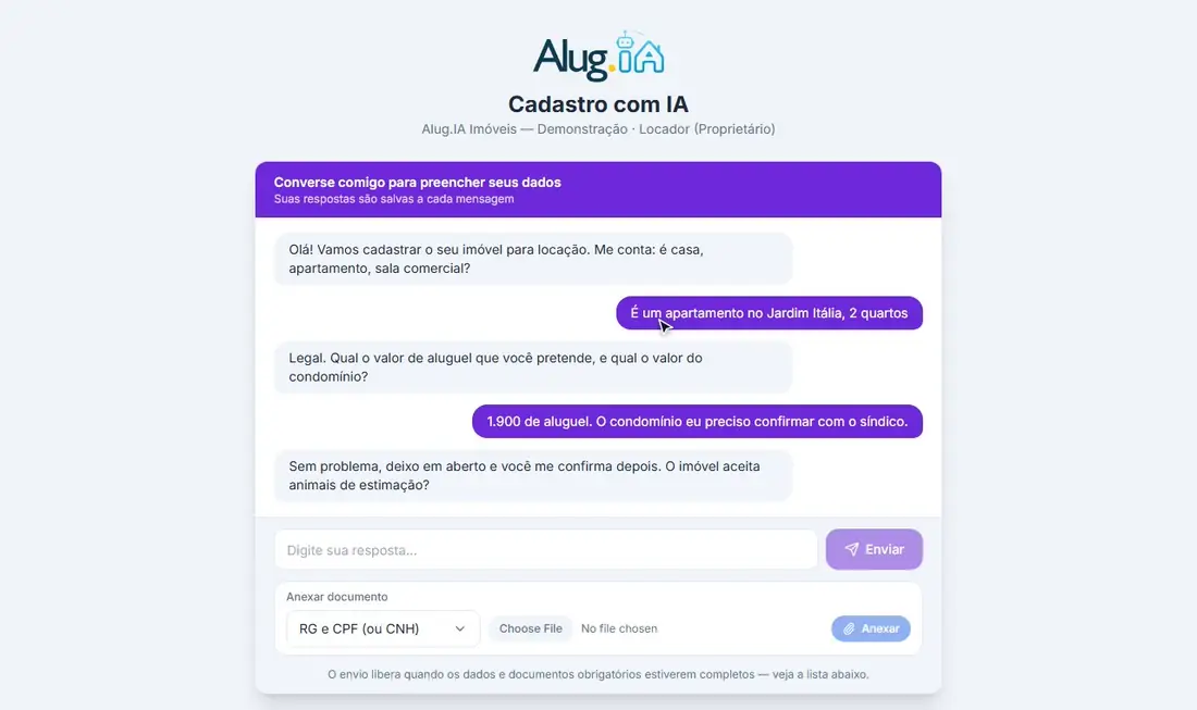 Respondendo ao assistente e anexando um documento no chat