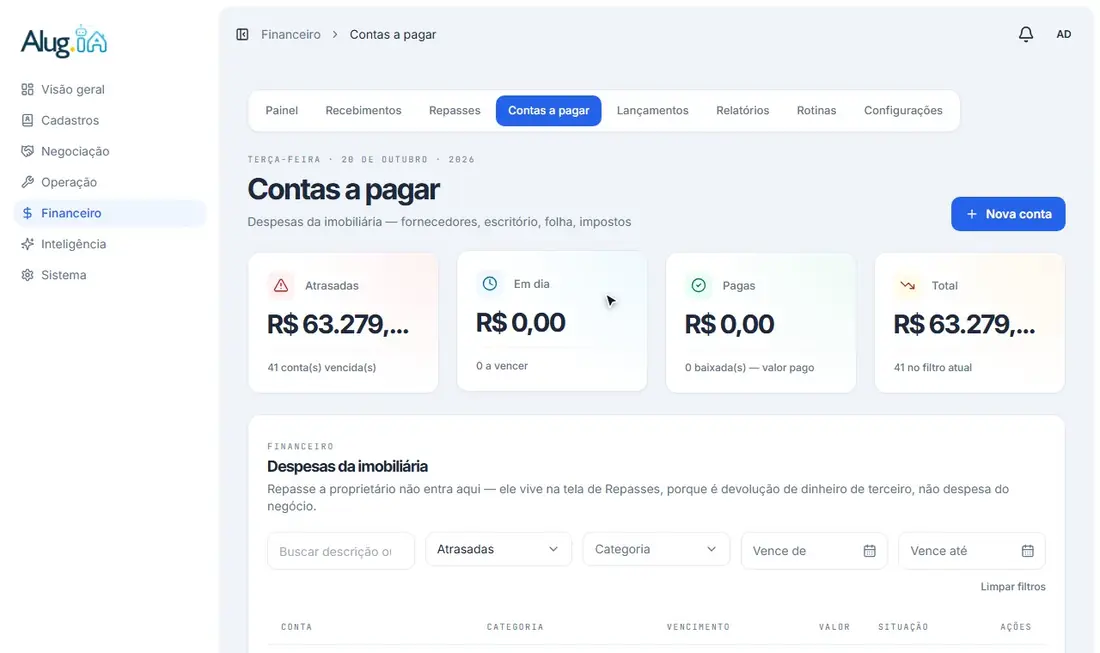 Janela Registrar pagamento de uma conta a pagar