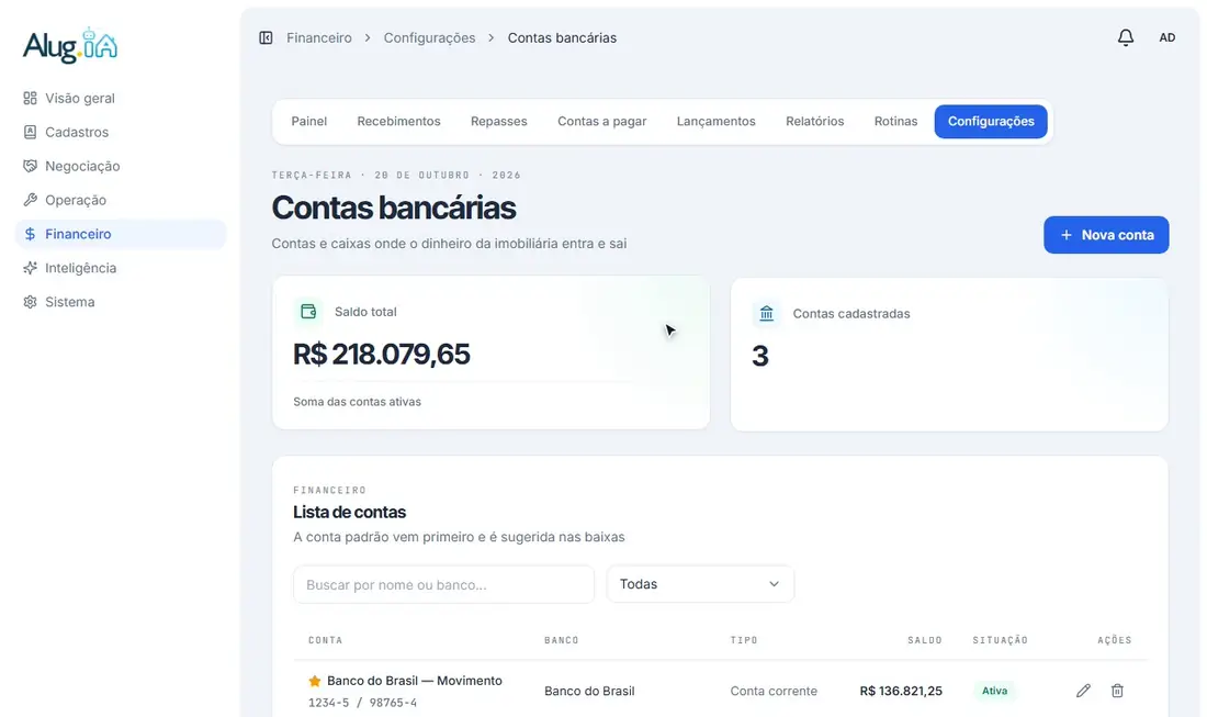 Preenchendo o cadastro de uma nova conta bancária