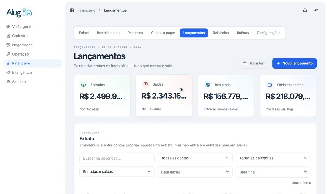 Preenchendo um novo lançamento no extrato