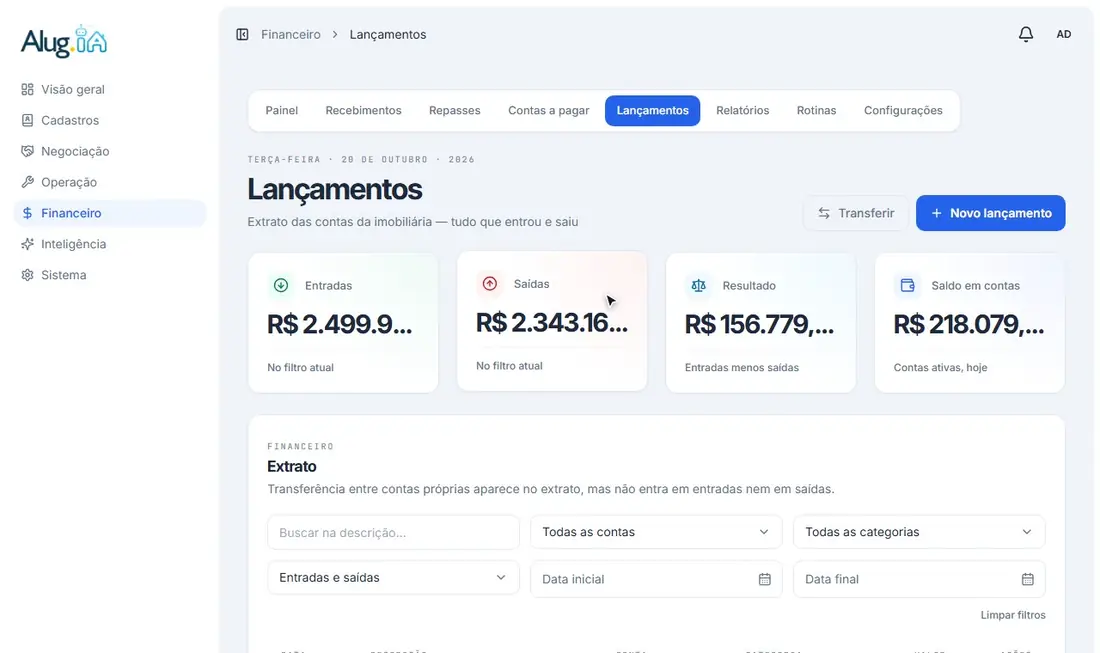 Formulário de transferência entre contas
