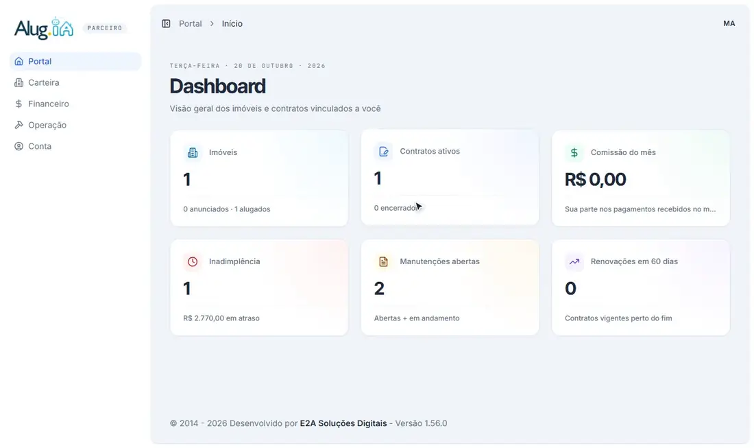 Navegando pelo dashboard, extrato e carteira de imóveis do portal