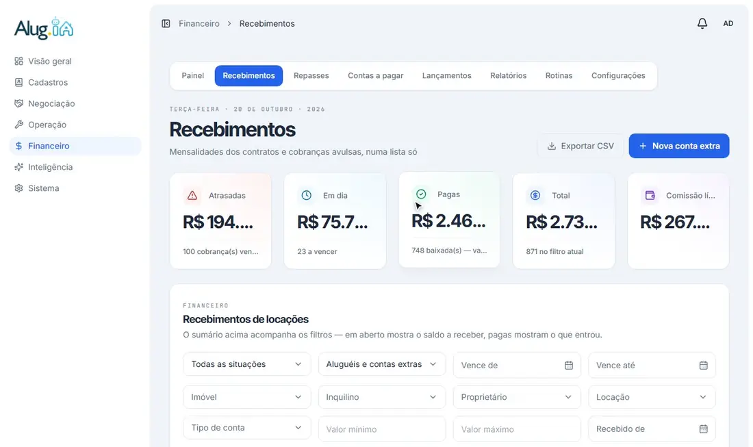 Formulário Nova conta extra sendo preenchido